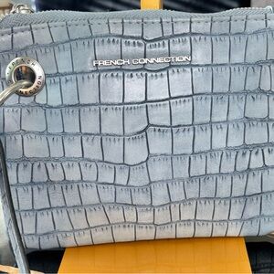 French Connection Silver Croc-Embossed Clutch